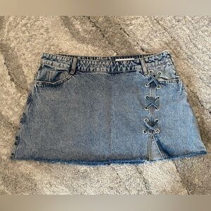 Zara Denim Mini Skirt with Lace Up Detail Size L 🔥
